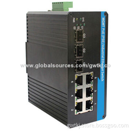 Gigabit PoE Managed Industrial Ethernet Switch, 3x1G SFP optical ports, Web, CLI and SNMP management